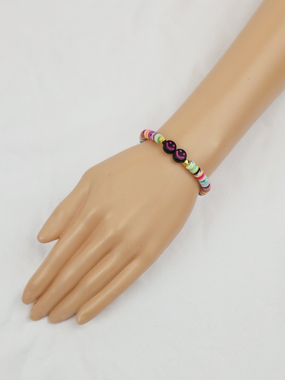 Handmade Clay Bead Multi Color Smiley Face Bracelet